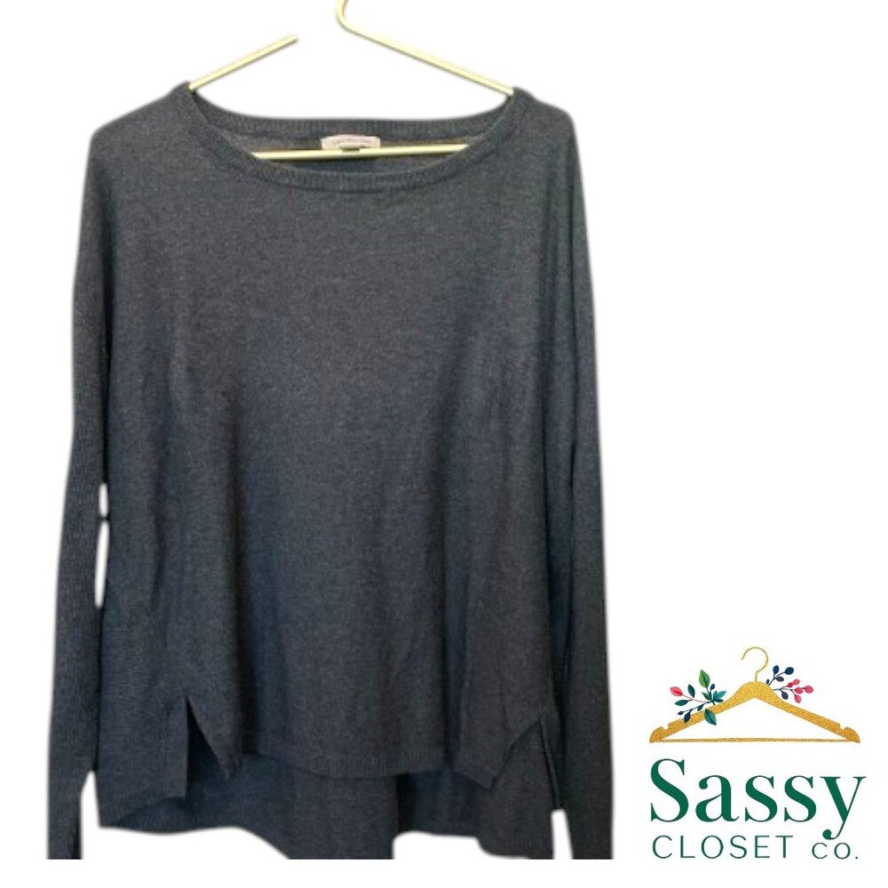 Calvin Klein Jeans Charcoal Gray Cotton Modal Crewneck Sweater Drop Shoulder Wom